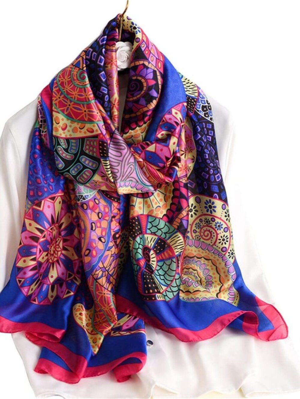 Women's Purple Lightweight Silk Like Scarves Flower Print Head Cotton Wrap Scarf